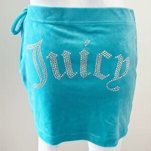 Y2K Vibes Juicy Couture Turquoise Mini Wrap Skirt Coverup w Rhinestone Logo